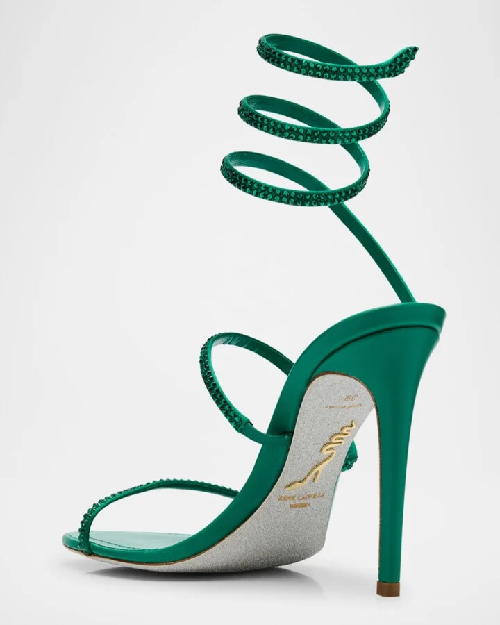 Cleo Satin Crystal Snake Wrap Sandals - Image 2