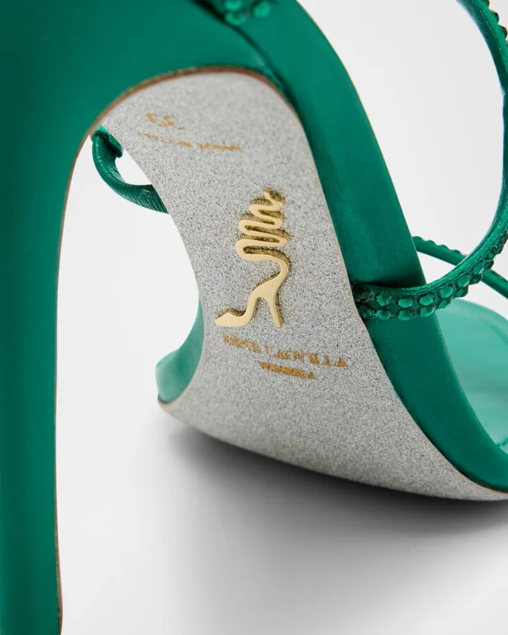 Cleo Satin Crystal Snake Wrap Sandals - Image 4