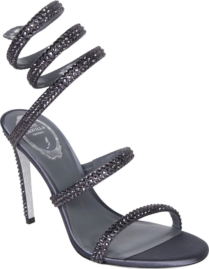 Cleo Satin Strass Dark Grey Sandals - Image 2