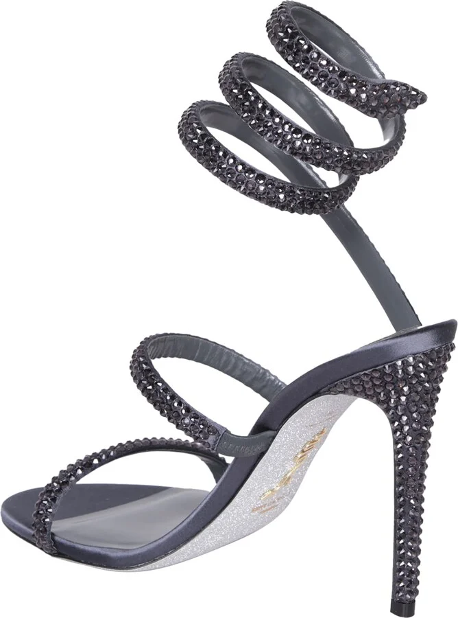 Cleo Satin Strass Dark Grey Sandals - Image 3