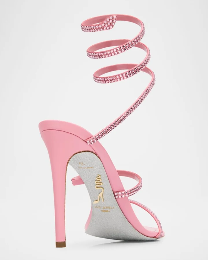Cleo Satin Strass Snake-Wrap Sandals - Image 2