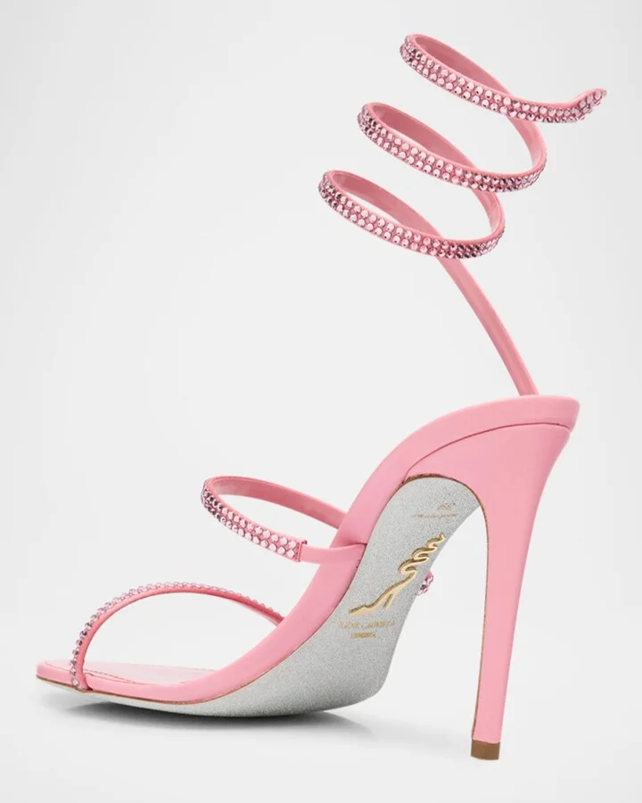 Cleo Satin Strass Snake-Wrap Sandals - Image 3