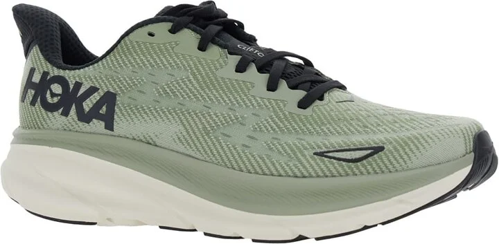 'clifton 9' Green Sneakers With Zig Zag Embroidery And Side Logo Print In Rubber Unisex - Image 2