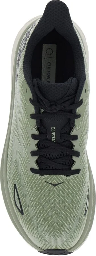'clifton 9' Green Sneakers With Zig Zag Embroidery And Side Logo Print In Rubber Unisex - Image 4