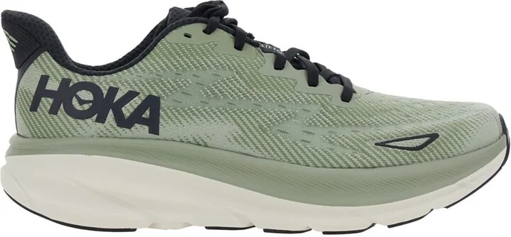 'clifton 9' Green Sneakers With Zig Zag Embroidery And Side Logo Print In Rubber Unisex