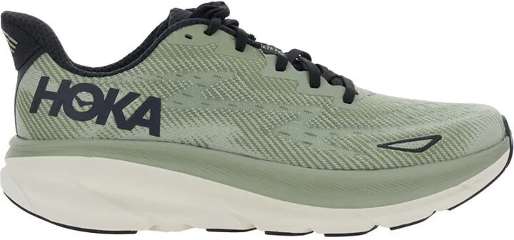 'Clifton 9' Green Sneakers With Zig Zag Embroidery And Side Logo Print In Rubber Unisex