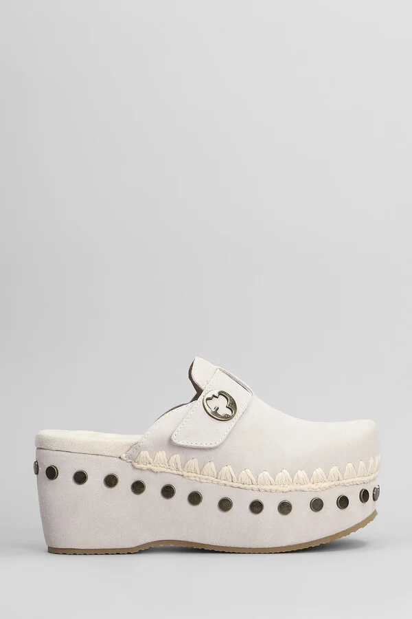 Clog Plain Slipper-mule In Grey Suede