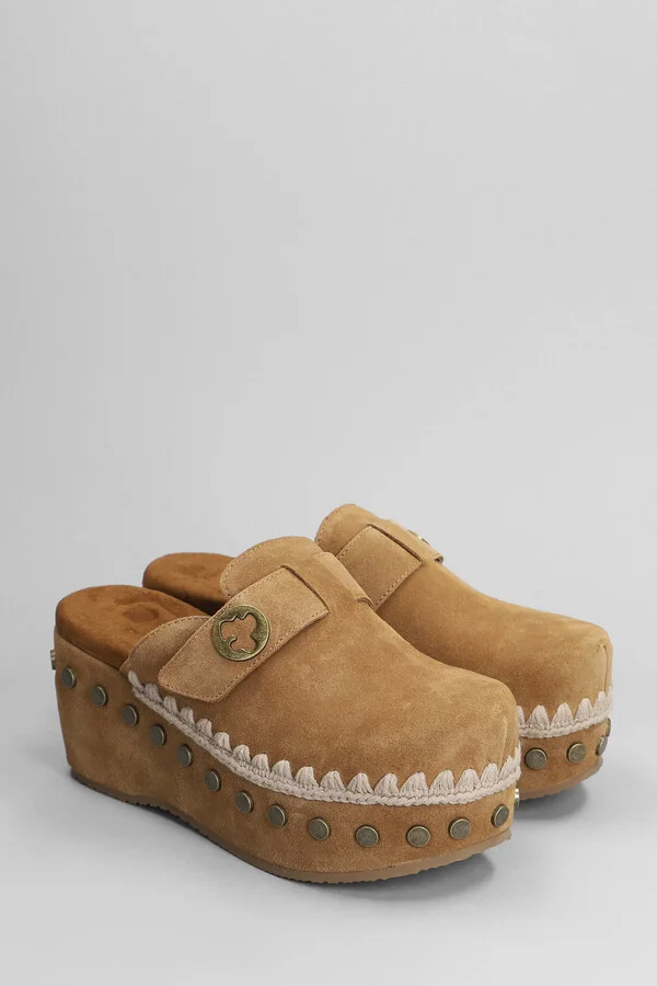 Clog Plain Slipper-mule In Leather Color Suede - Image 2