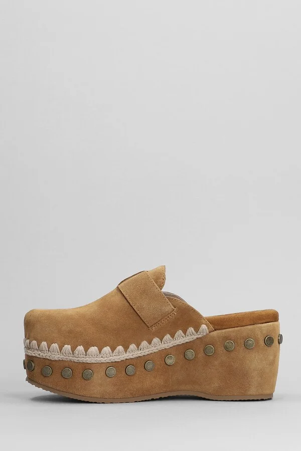 Clog Plain Slipper-mule In Leather Color Suede - Image 3