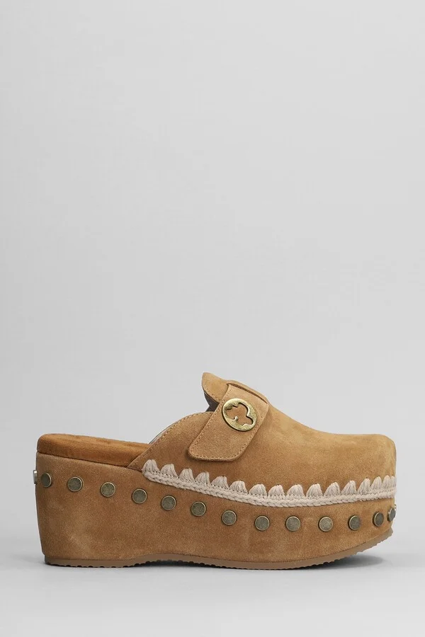 Clog Plain Slipper-mule In Leather Color Suede