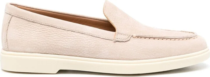 Closed-Design Pink Leather Loafers With Plush Lining
