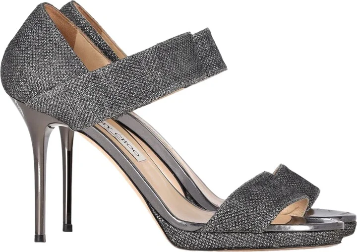 Closed Heel Tab Sandals in Metallic Silver Polyester