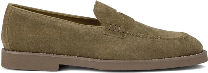 Closed Suede Loafers With Stitched Detail