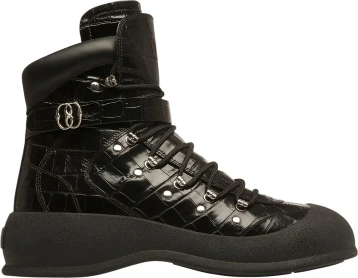Clyff 6304656 Men's Black Crocodile Embossed Leather Boots