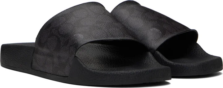 Coach 1941 Black Coated Canvas Pool Slides - Image 4