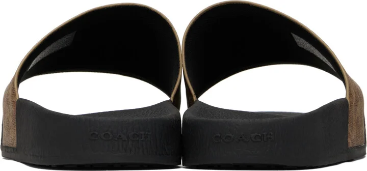 Coach 1941 Brown Coated Canvas Pool Slides - Image 2