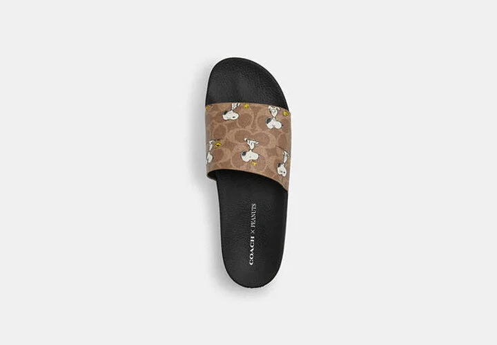 Coach X Peanuts Pool Slide In Signature Canvas With Snoopy Print - Image 3