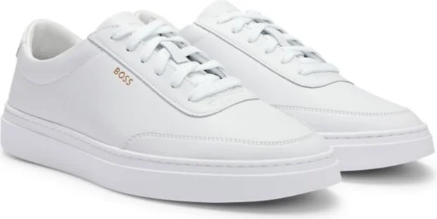 Coated-leather trainers with gold-tone logo