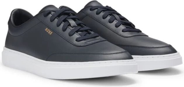 Coated-leather trainers with gold-tone logo