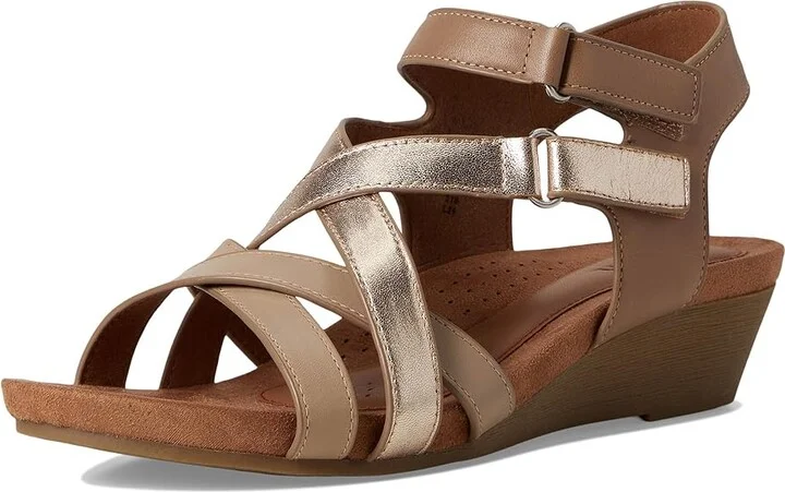 Cobb Hill Helin Women's Wedge Shoes Taupe/Gold Leather : 7.5 B - Medium - Image 5