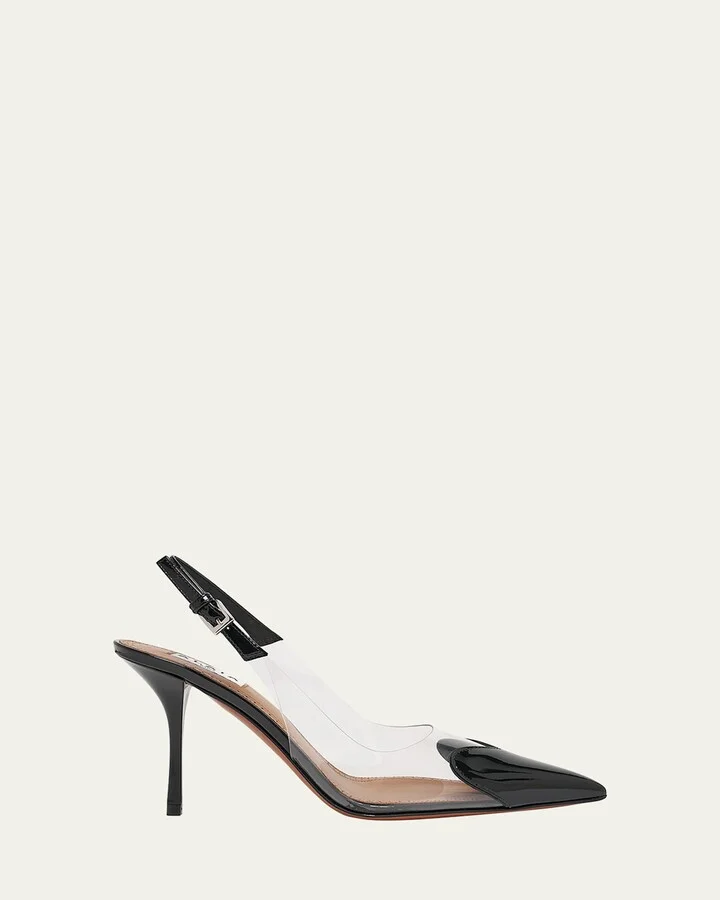 Coeur Clear Patent Heart-Toe Slingback Pumps