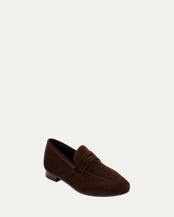 Coffee Suede Flat Loafers - Image 5