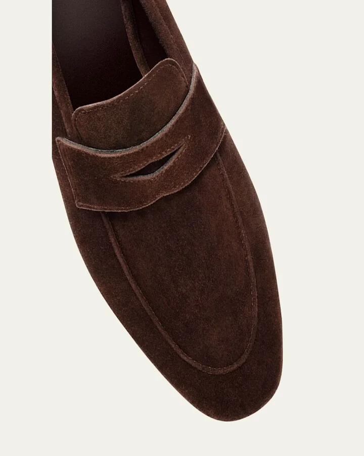 Coffee Suede Flat Loafers - Image 8
