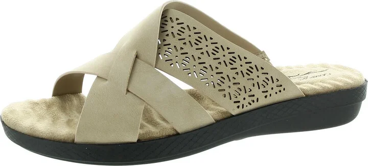 Coho Womens Laser Cut Faux Leather Slide Sandals