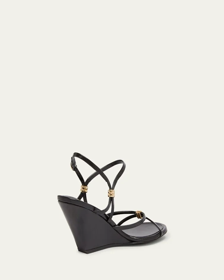 Coil Buckle Ankle-Strap Leather Wedge Sandals - Image 4