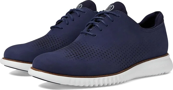 Cole Haan 2.Zerogrand Laser Wing Tip Oxford Lined Men's Lace up casual Shoes Marine Blue Nubuck/Optic White : 10 D - Medium, Leather/Nubuck