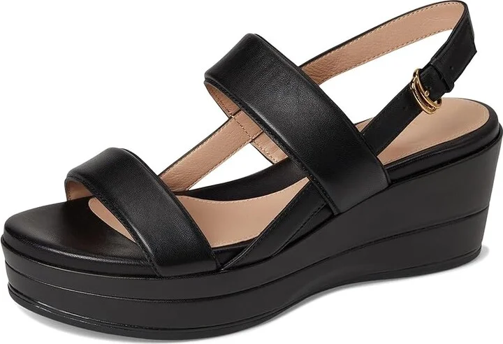 Cole Haan Aislin Wedge Sandal Women's Sandals Black Leather : 8 B - Medium - Image 5
