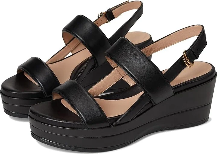 Cole Haan Aislin Wedge Sandal Women's Sandals Black Leather : 8 B - Medium