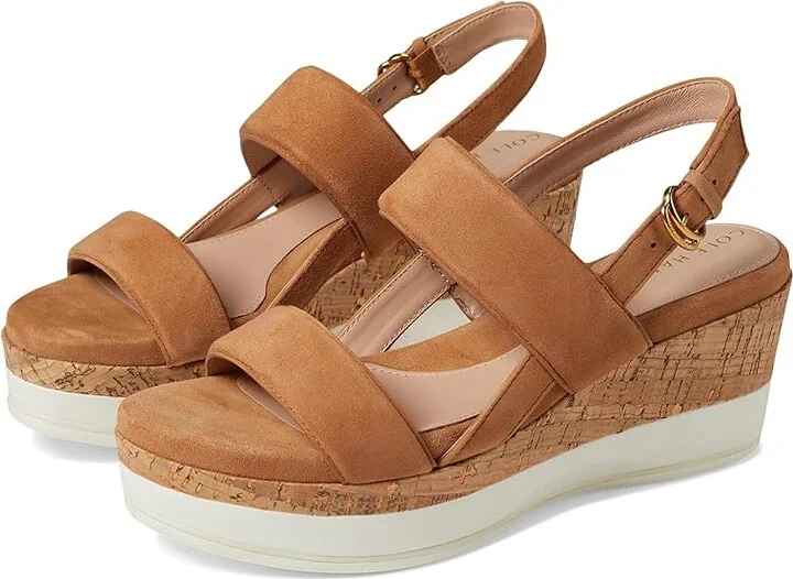 Cole Haan Aislin Wedge Sandal Women's Sandals Pecan Suede/Cork : 8.5 B - Medium, Leather