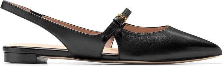 Cole Haan Anya Slingback Flat Women's Sandals Black Leather : 9.5 B - Medium, Leather/Rubber - Image 6