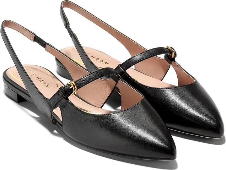 Cole Haan Anya Slingback Flat Women's Sandals Black Leather : 9.5 B - Medium, Leather/Rubber