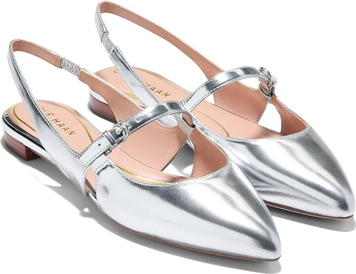 Cole Haan Anya Slingback Flat Women's Sandals Silver Specchio : 6.5 B - Medium, Leather/Rubber