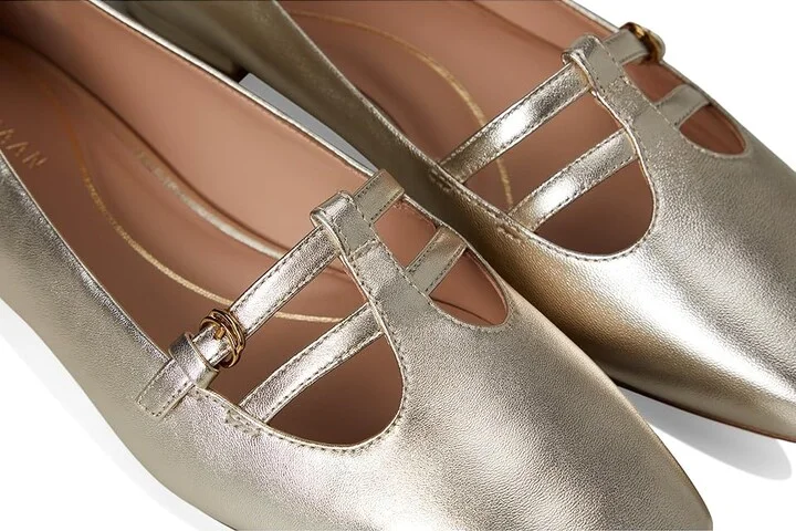 Cole Haan Brigid T-Strap Ballet Flat Women's Flat Shoes Soft Gold Leather : 8 B - Medium, Leather/Rubber - Image 7