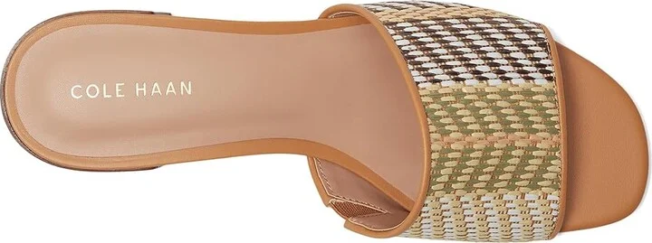 Cole Haan Calli Single Band Sandal Women's Sandals Striped Raffia/Biscuit Leather : 5.5 B - Medium, Leather/Suede - Image 2