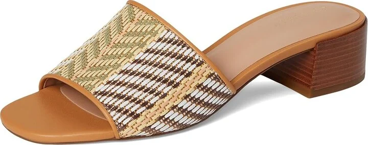 Cole Haan Calli Single Band Sandal Women's Sandals Striped Raffia/Biscuit Leather : 5.5 B - Medium, Leather/Suede - Image 5