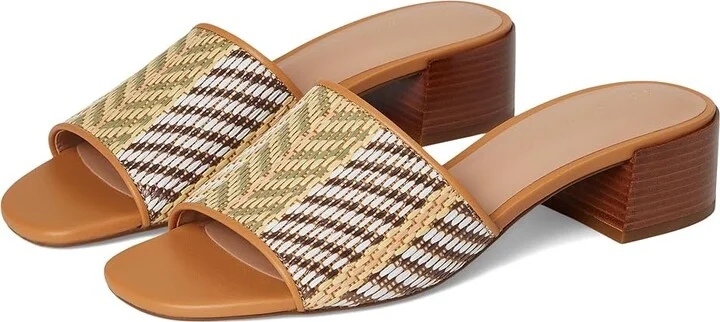Cole Haan Calli Single Band Sandal Women's Sandals Striped Raffia/Biscuit Leather : 5.5 B - Medium, Leather/Suede