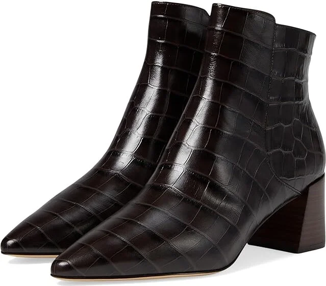 Cole Haan Catlyn Block Heel Bootie Women's Boots Dark Chocolate Croc Print Leather : 11 B - Medium