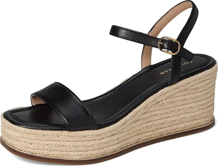 Cole Haan Cloudfeel Keeton Espadrille Flatforms Women's Sandals Black Leather : 9.5 B - Medium, Leather/Rubber - Image 5