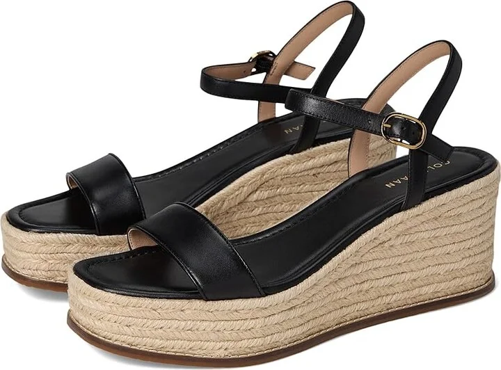 Cole Haan Cloudfeel Keeton Espadrille Flatforms Women's Sandals Black Leather : 9.5 B - Medium, Leather/Rubber