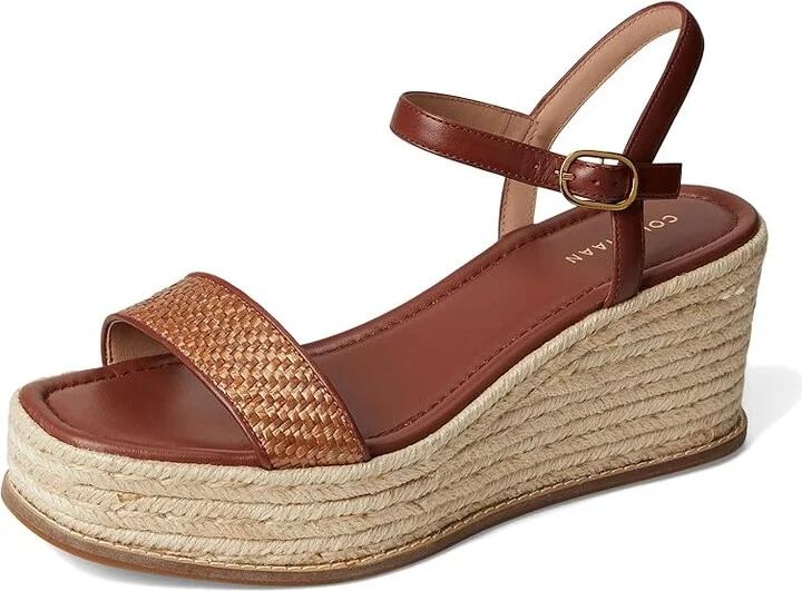 Cole Haan Cloudfeel Keeton Espadrille Flatforms Women's Sandals Tan Raffia/Dark Cuoio Leather : 8 B - Medium, Leather/Rubber - Image 5