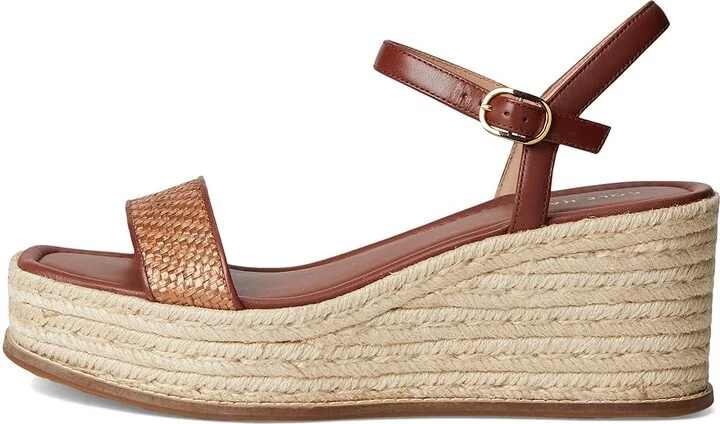 Cole Haan Cloudfeel Keeton Espadrille Flatforms Women's Sandals Tan Raffia/Dark Cuoio Leather : 8 B - Medium, Leather/Rubber - Image 6