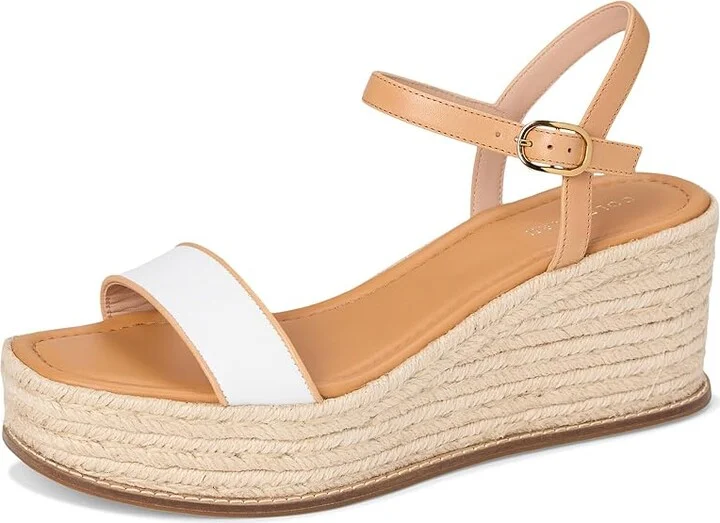 Cole Haan Cloudfeel Keeton Espadrille Flatforms Women's Sandals White Leather/Biscuit Leather : 9.5 B - Medium, Leather/Rubber - Image 5