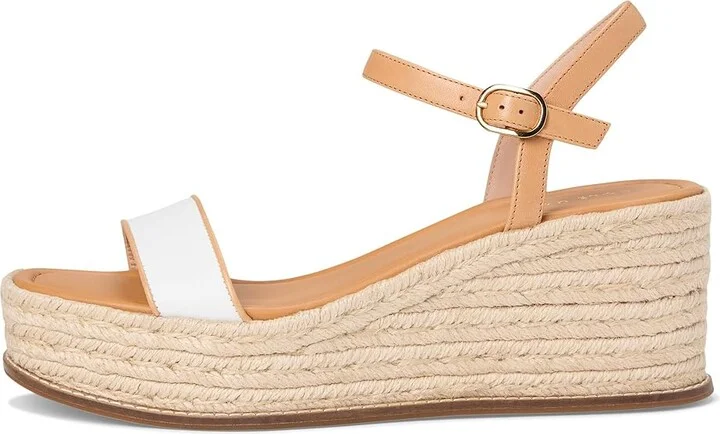 Cole Haan Cloudfeel Keeton Espadrille Flatforms Women's Sandals White Leather/Biscuit Leather : 9.5 B - Medium, Leather/Rubber - Image 6