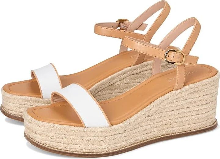 Cole Haan Cloudfeel Keeton Espadrille Flatforms Women's Sandals White Leather/Biscuit Leather : 9.5 B - Medium, Leather/Rubber