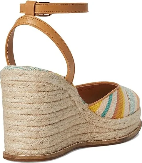 Cole Haan Cloudfeel Kyra Espadrille Wedges Women's Shoes Riviera Striped Canvas/Biscuit Leather : 9.5 B - Medium - Image 4