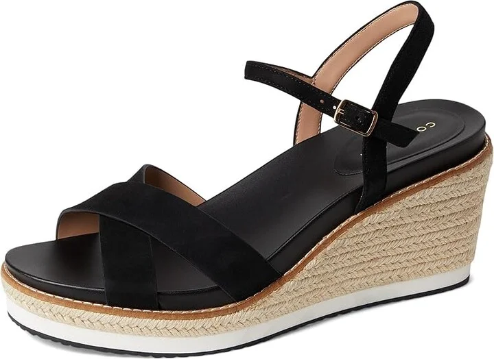 Cole Haan Cloudfeel Silvee Espadrille Wedges 75mm Women's Sandals Black Suede : 8.5 B - Medium, Leather/Rubber - Image 5